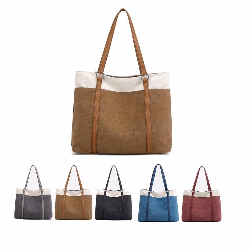 Women Splice Canvas Tote Bag