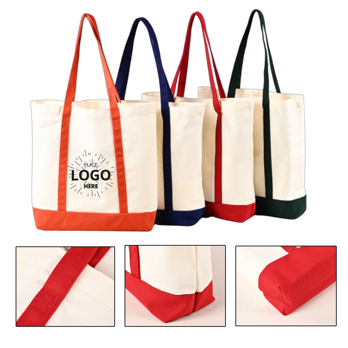 Canvas Tote Bag with Integrated Spliced Bottom, custom tote bag with logo imprint 1