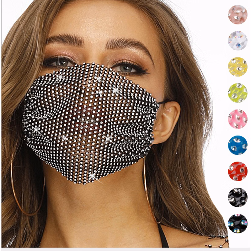 Shiny Rhinestone Mesh Mask