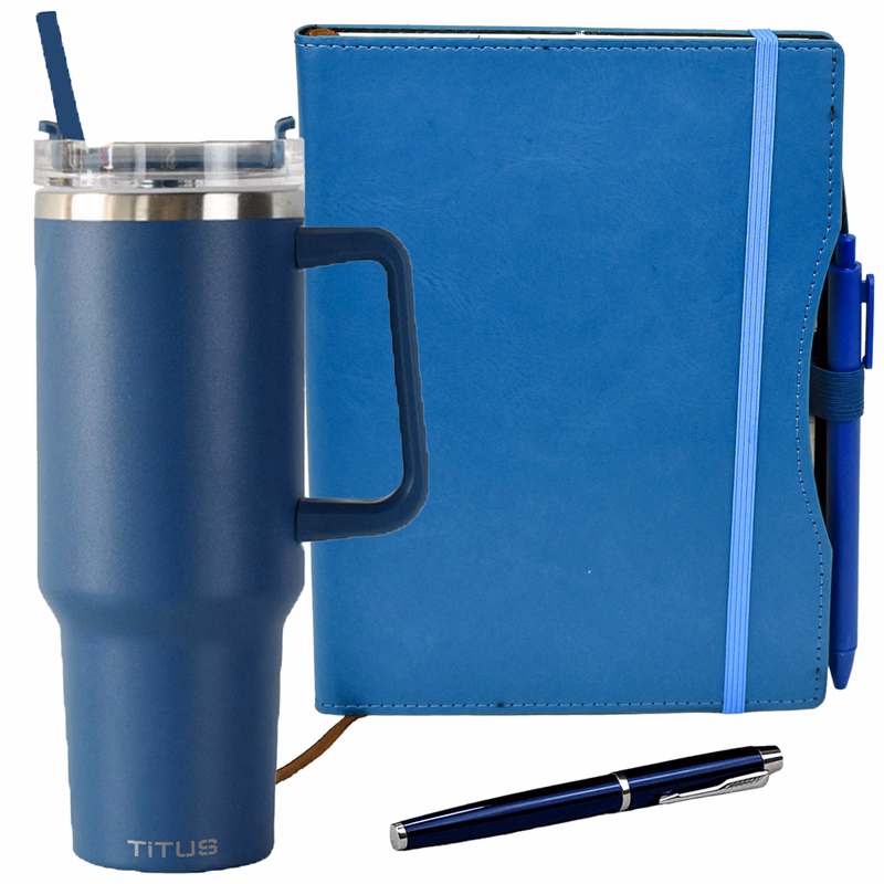 TiTUS® 30 oz Travel Mug, Executive Companion Notebook & Pen Gift Set