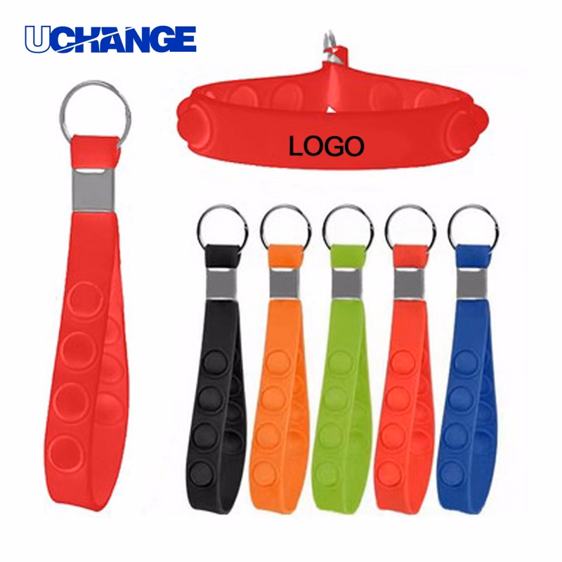 Silicone Push Pop Wrist Strap Toy Silicone Push Pop Wrist Strap with Keychain