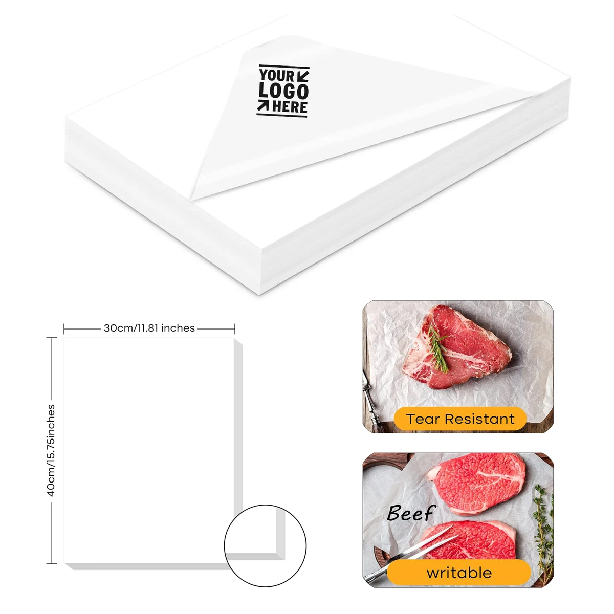 15.75 * 11.81 Inch Disposable Square Meat Sheet Precut No Wax Butcher Paper
1