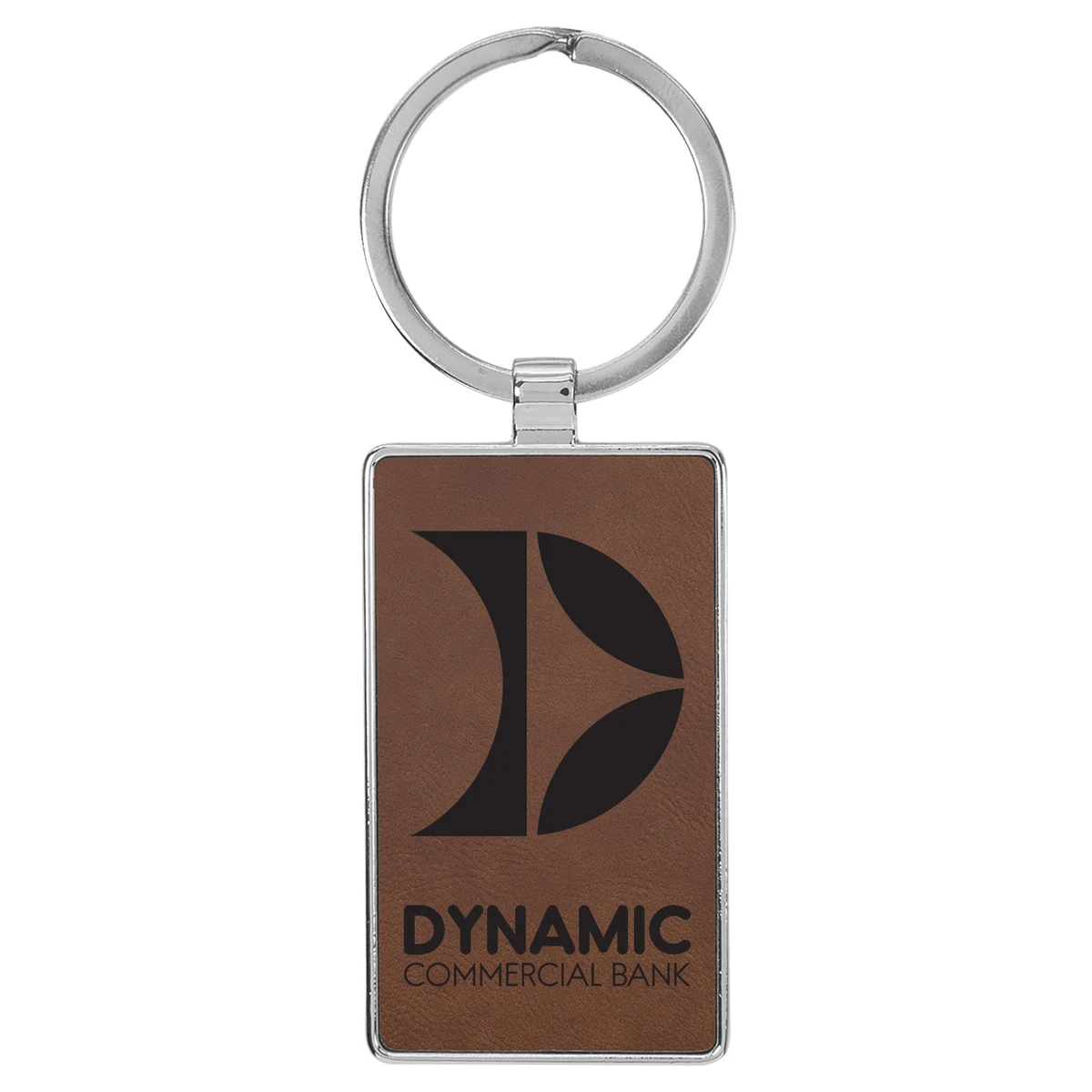 Dark Brown Leatherette/Metal Rectangle Keychain 1