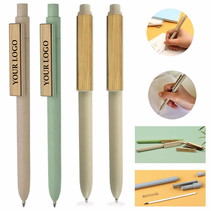 ECO Friendly Promotional Plastic Pen With Bamboo Clip