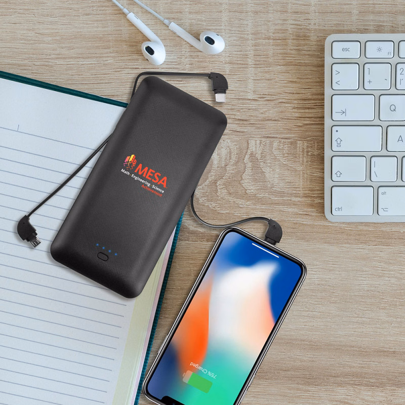 Charge All 10k - 10,000 mAh Power Bank with Integrated Charging Cables and AC Plug