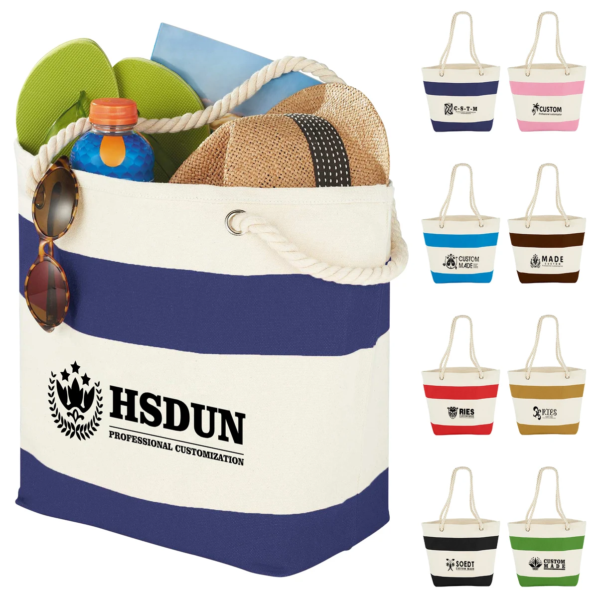 12oz Cotton Canvas Capri Stripes Shopper Tote With Rope Handle 1