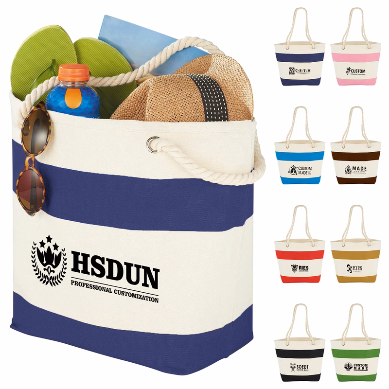 12oz Cotton Canvas Capri Stripes Shopper Tote With Rope Handle