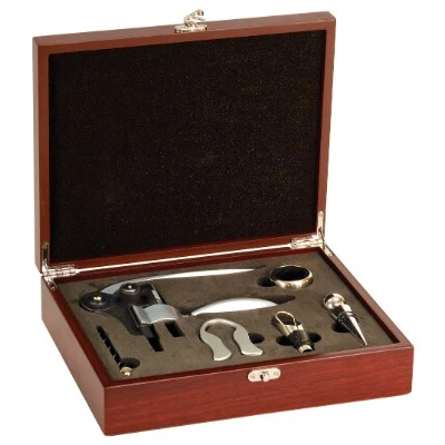 Rosewood Finish 5-Piece Wine Tool Set (engraved plate) 1