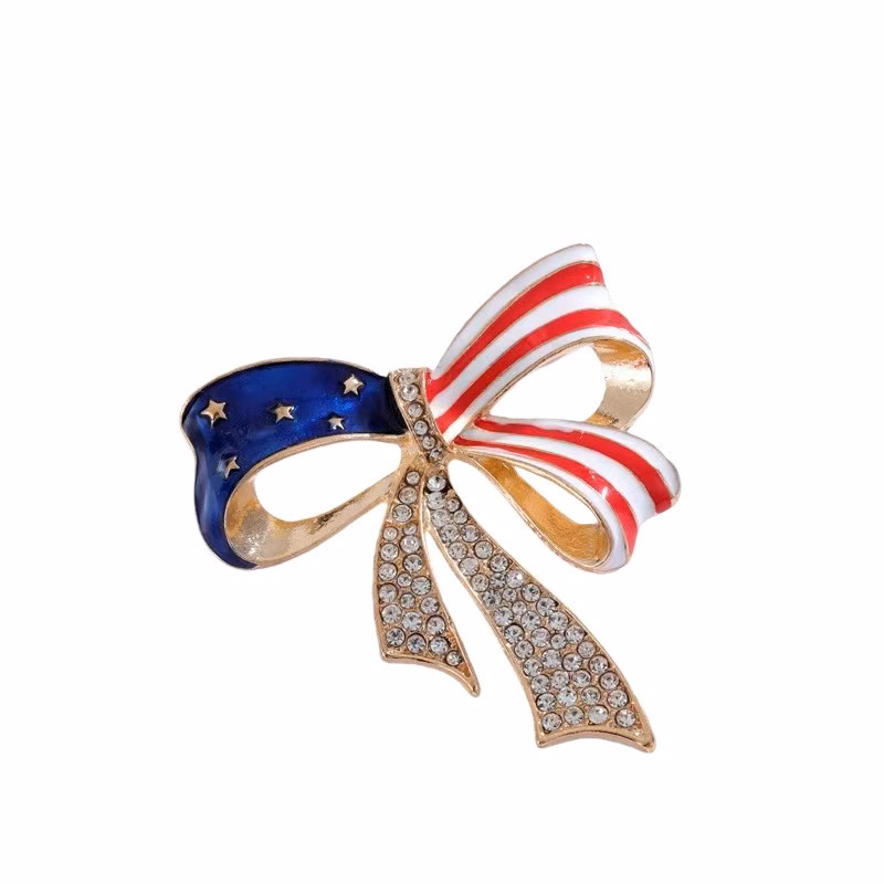 American Flag Ribbon Bow Brooch