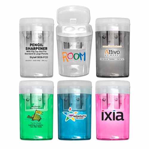Flip Top Pencil Sharpeners with Full Color Decal