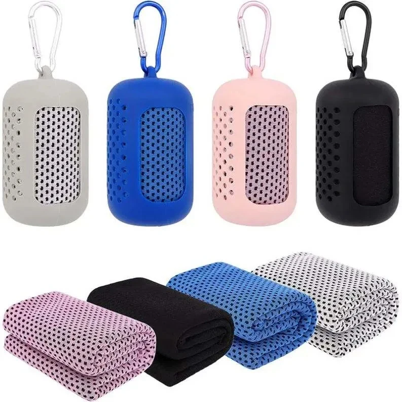Ice Silk Cooling Sports Towel With Portable Silicone Case 1
