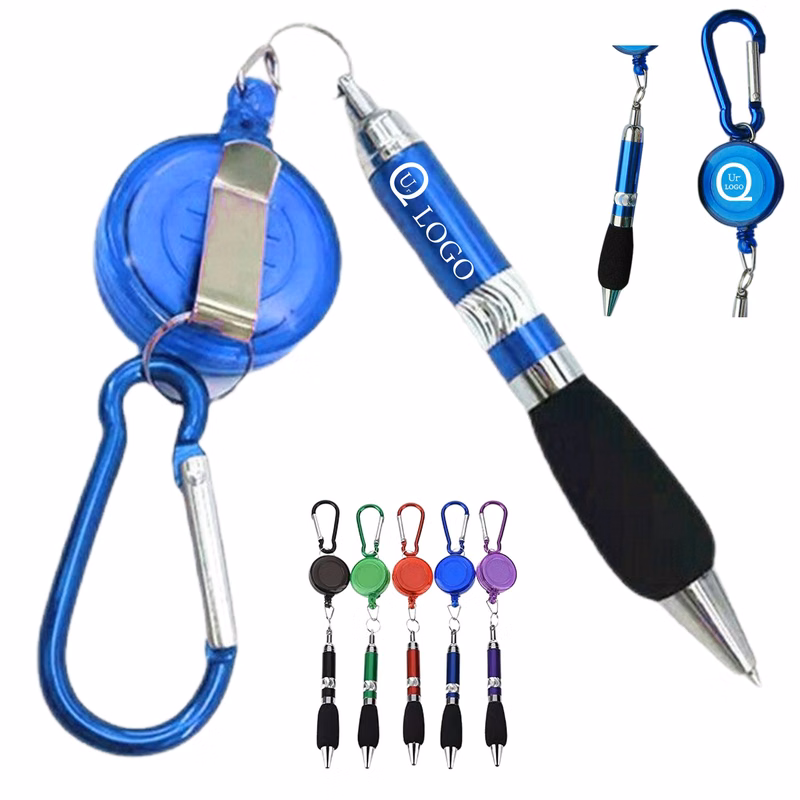 Retractable Badge Holder Carabiner Pen