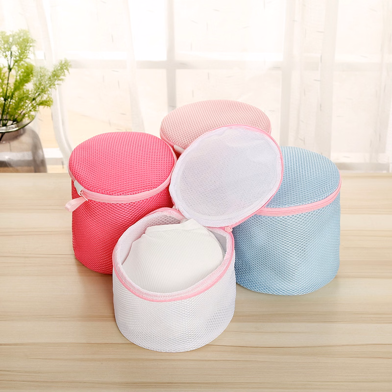 Zippered Barrel shaped Sandwich Mesh Bra Laundry Bag