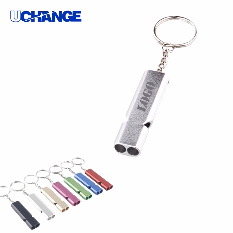 Double Tube Metal Whistle Keychain