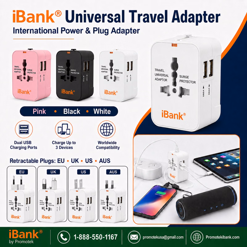 iBank® Universal Travel Adapter USB C, All in One Worldwide Plug Adapter