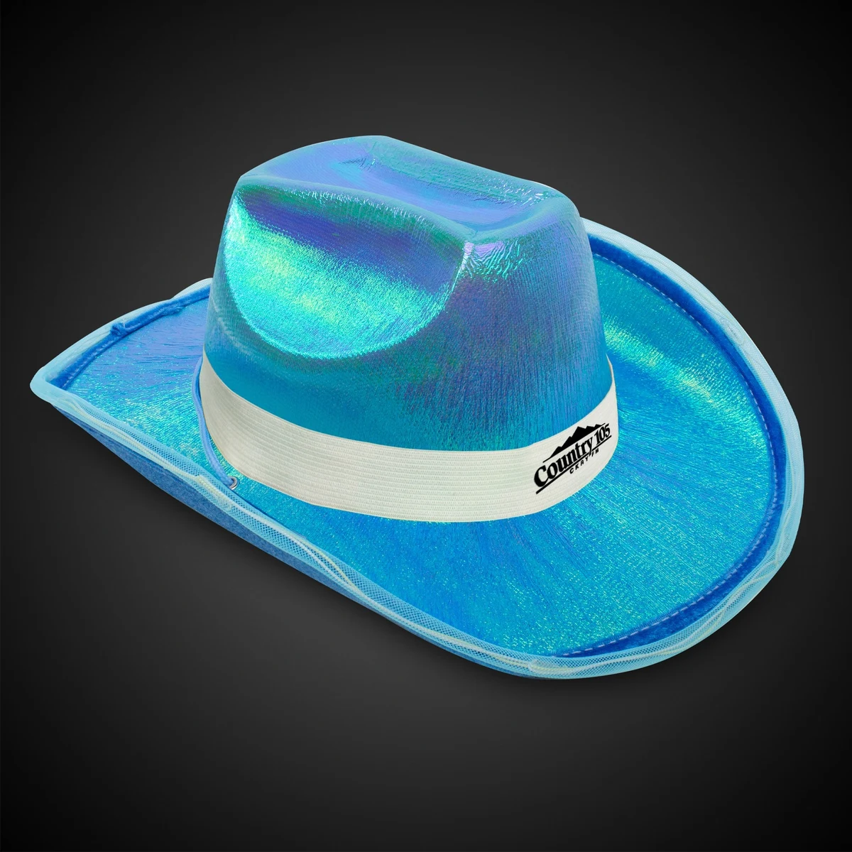 Blue Iridescent Light Up Cowboy Hat(White Imprinted Band) 1