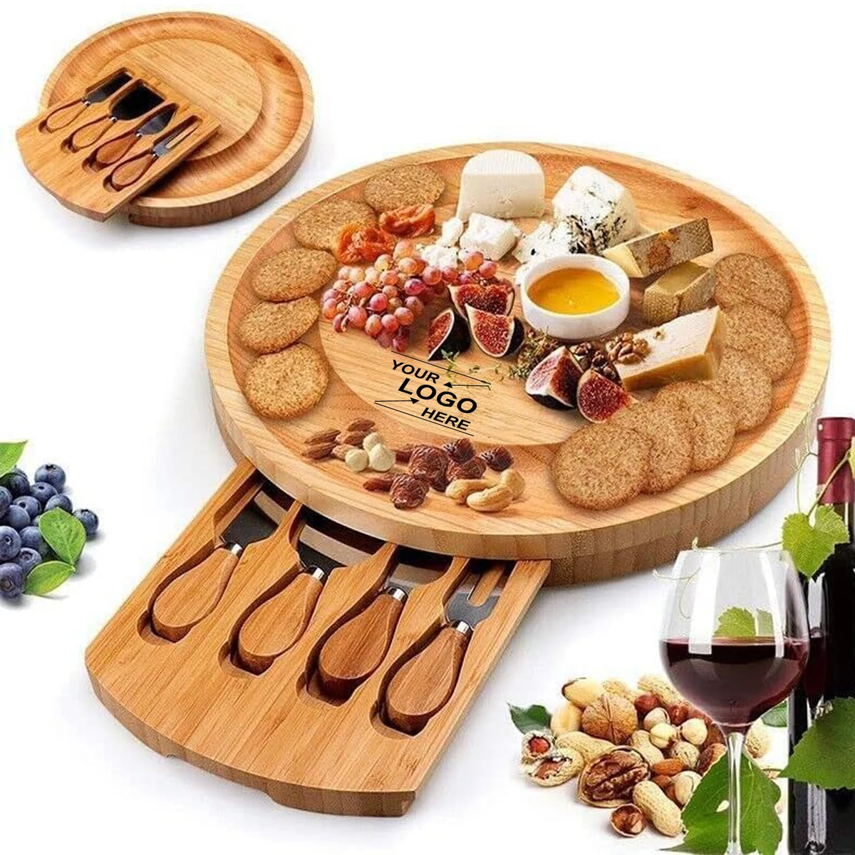 Bamboo Cheese Board Set with Knives 1