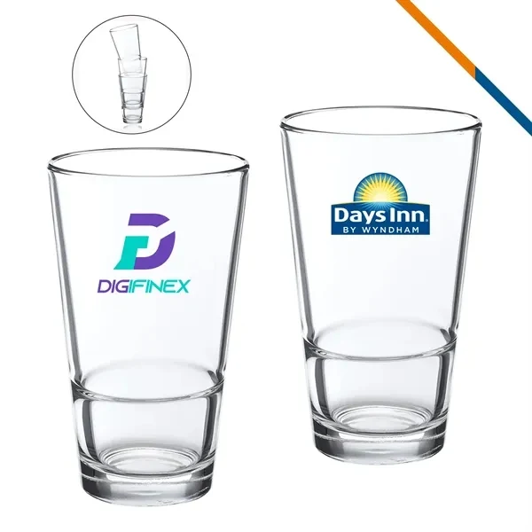 Custom 16 oz Stackable Clear Pint Glasses with Thick Walls — Smart Bar Storage Ware 1