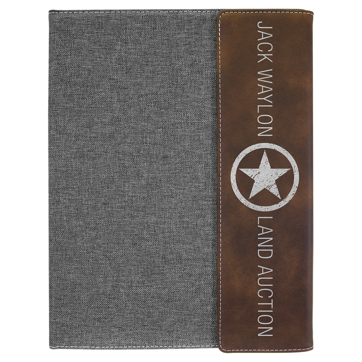 9 1/2"x12" Rustic/Silver Leatherette/Gray Canvas Portfolio w/Notepad 1