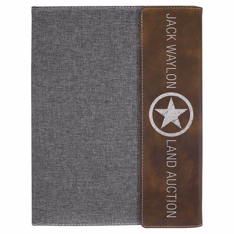 9 1/2"x12" Rustic/Silver Leatherette/Gray Canvas Portfolio w/Notepad