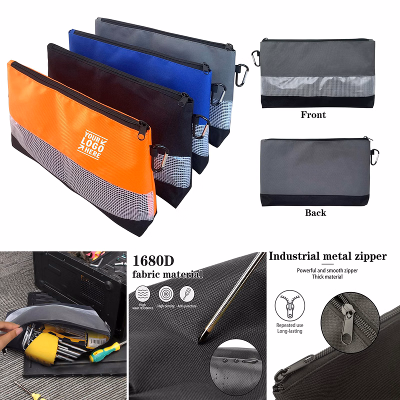 Small Tool Pouch Multipurpose Storage Zipper Bag with Carabiner Hook