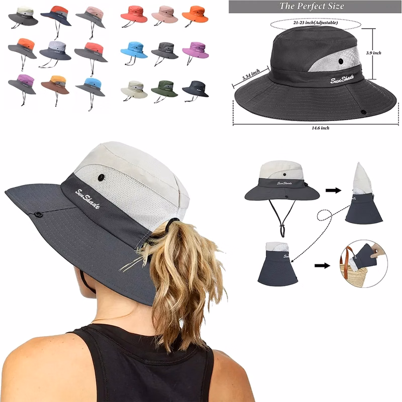 Outdoor Wide-Brim Foldable Sun Hat with Ponytail-Hole
