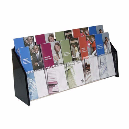 Wall Mount Brochure Holder, Clear w/Black Ends, 2-tier, 10 pockets