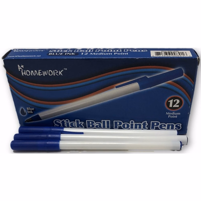 Stick Ballpoint Pens - 12 Count Blue Medium