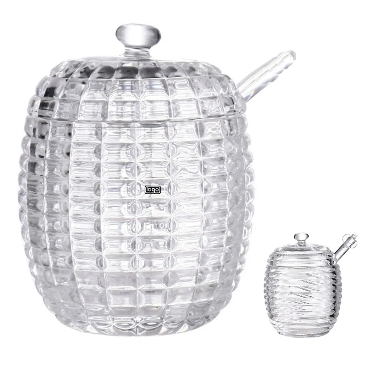 8oz Clear Glass Honey Jar w/ Dipper Stick 1