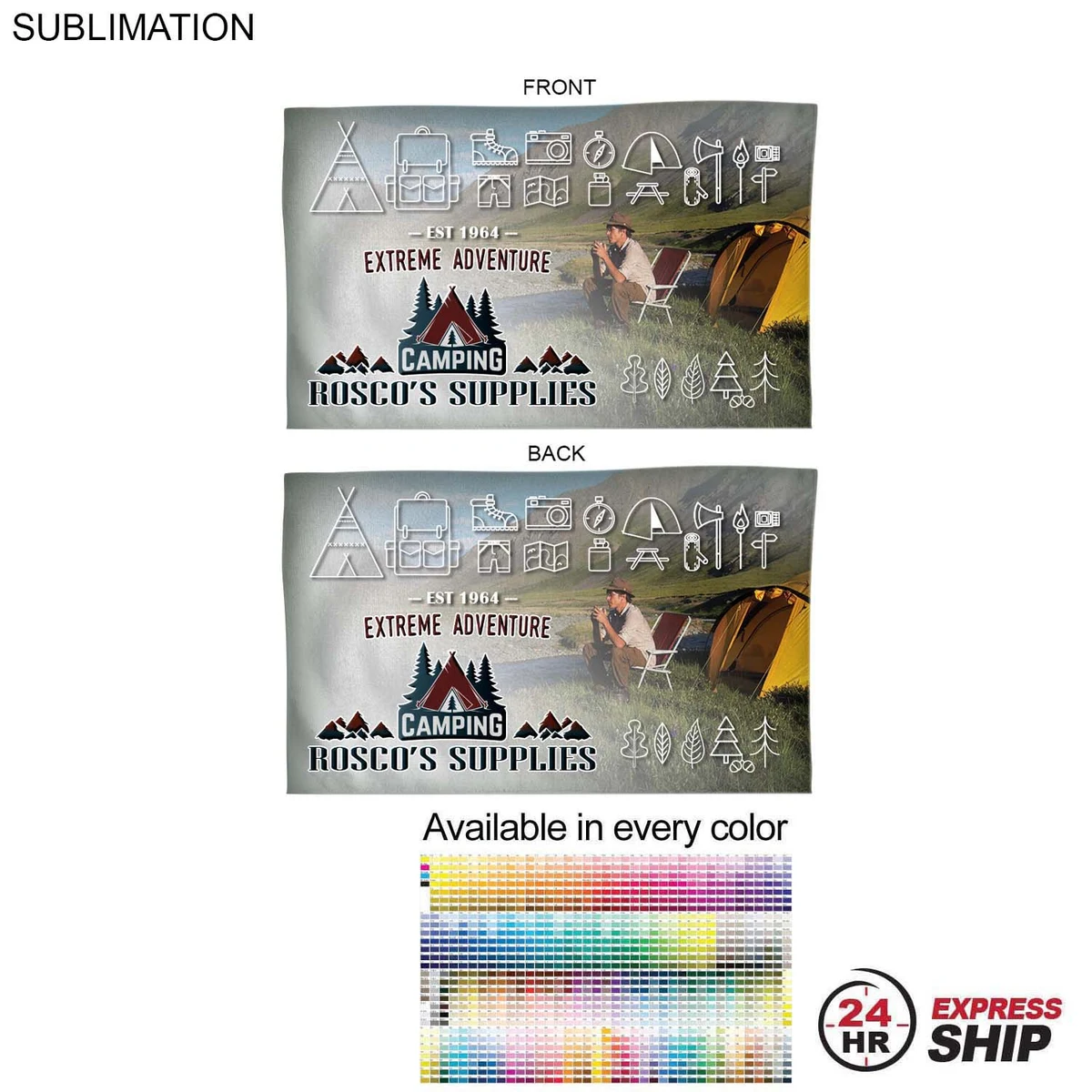 24 Hr Express Ship -Microfiber Dri-lite Terry Branding Towel, 15x25, Sublimated Edge to Edge 2 sides 1