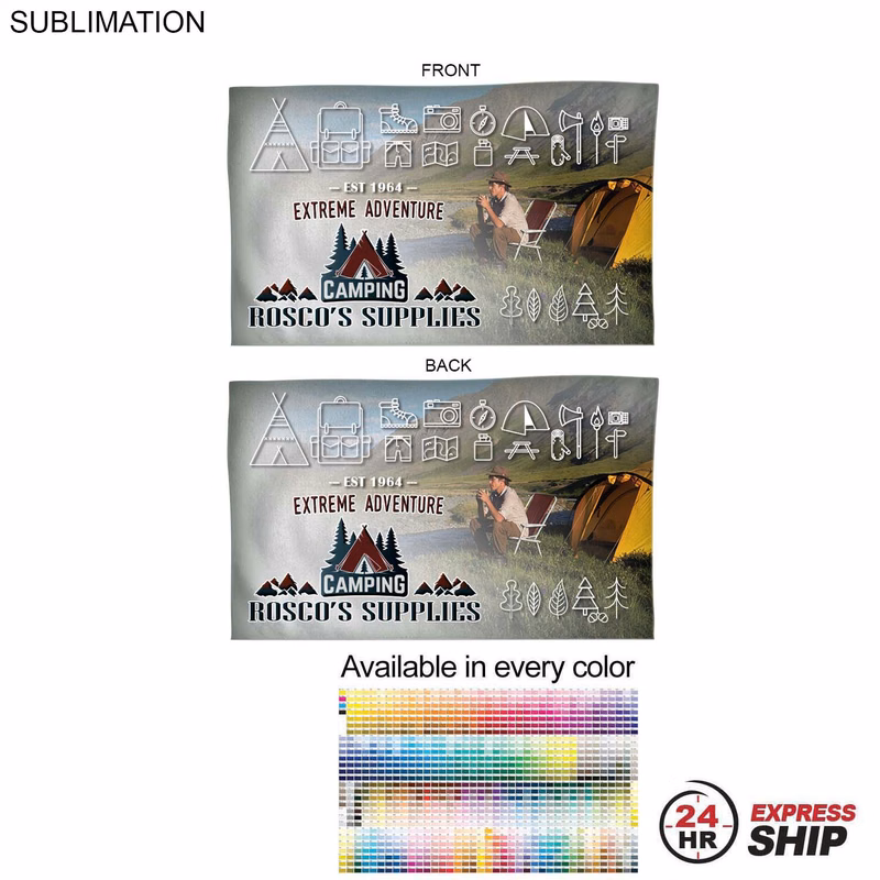 24 Hr Express Ship -Microfiber Dri-lite Terry Branding Towel, 15x25, Sublimated Edge to Edge 2 sides