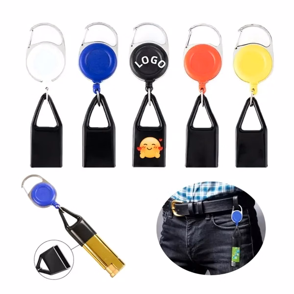 Custom Retractable 36-inch Lighter Clip with Carabiner — Portable Keychain Giveaway