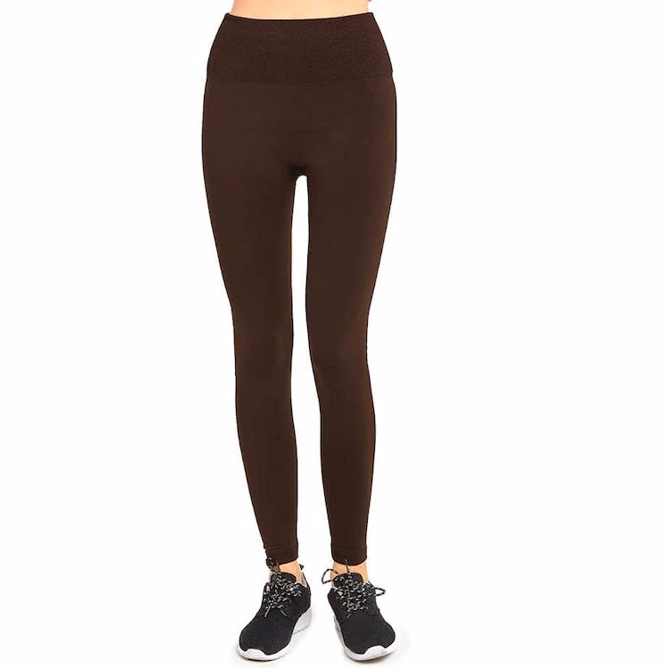 Women's High Waist Fleece Leggings - Coffee Extra-Wide Band One Size