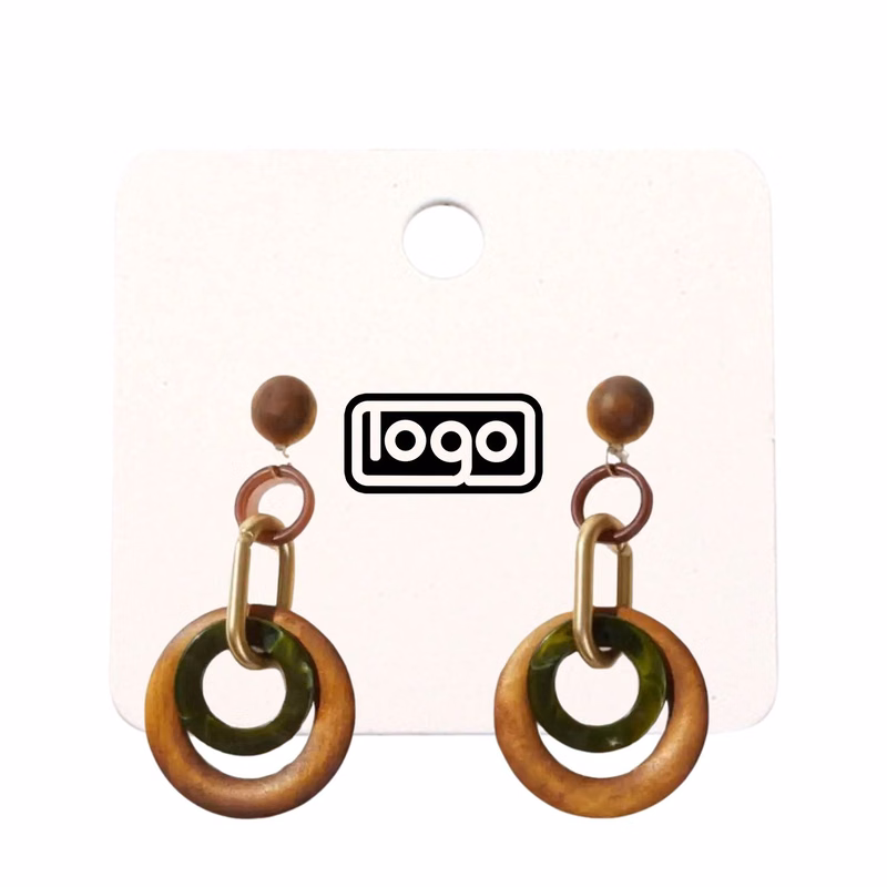 Wooden Bead Geometric Dangle Earrings