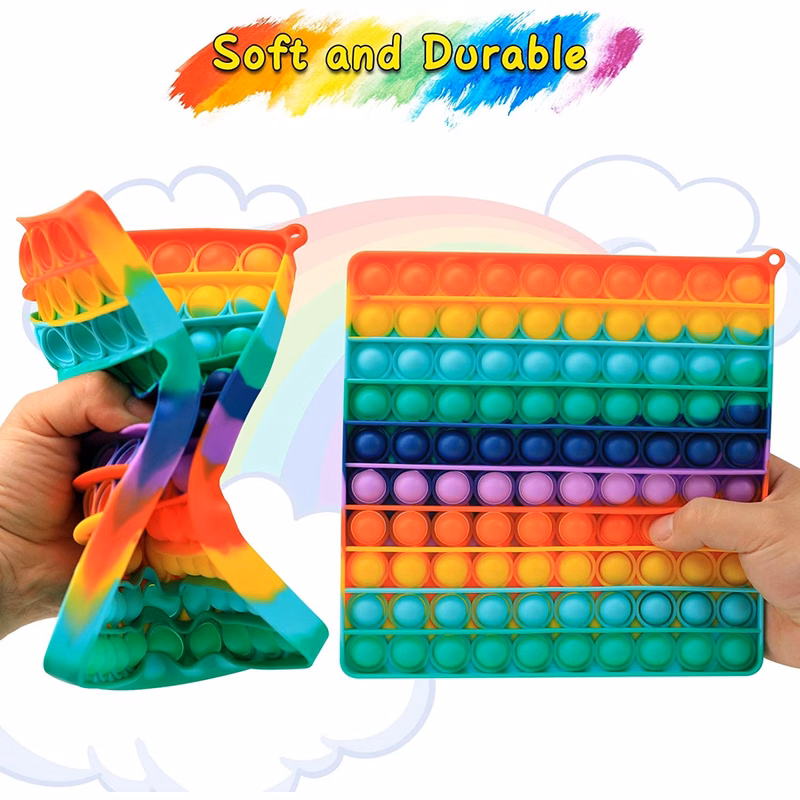 Square Large Size Rainbow Push Pop Bubble Fidget Toy