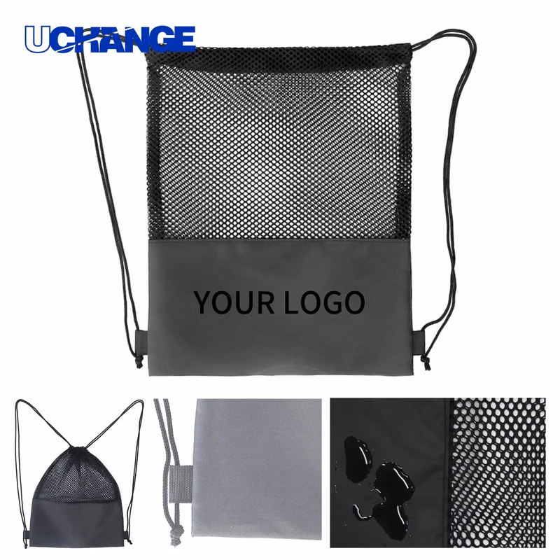 Polyester Mesh Drawstring Bag Backpack for Sports
