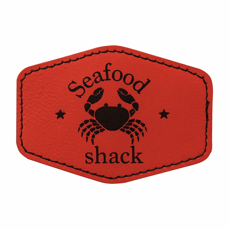 3" x 2" Red Leatherette Hexagon Patch with Adhesive