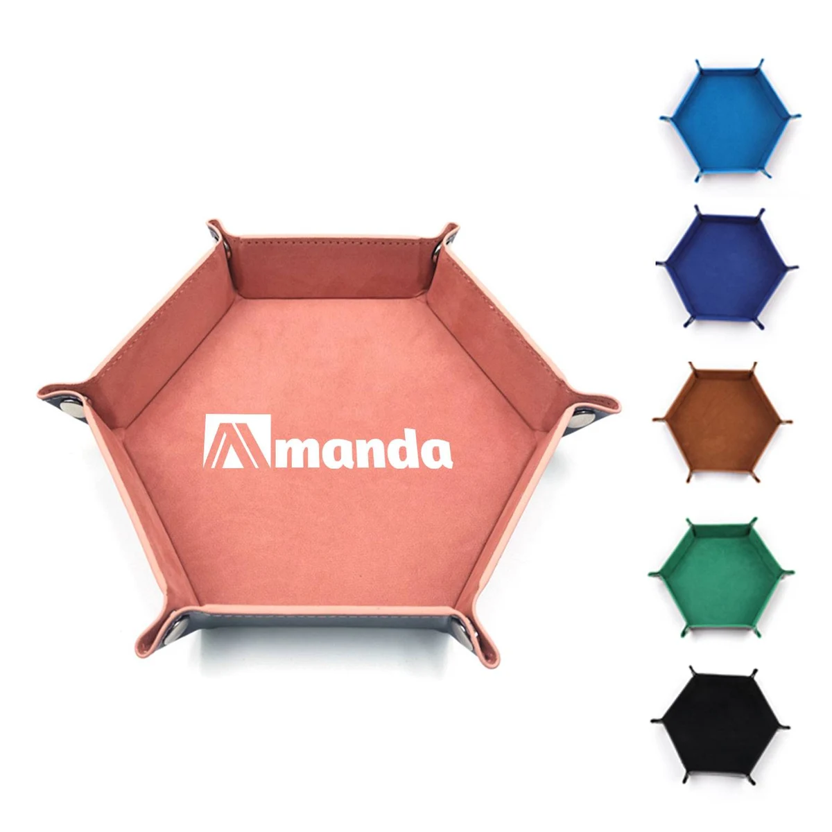 Hexagonal Foldable Leather Storage Dice Tray 1