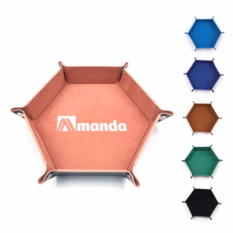 Hexagonal Foldable Leather Storage Dice Tray