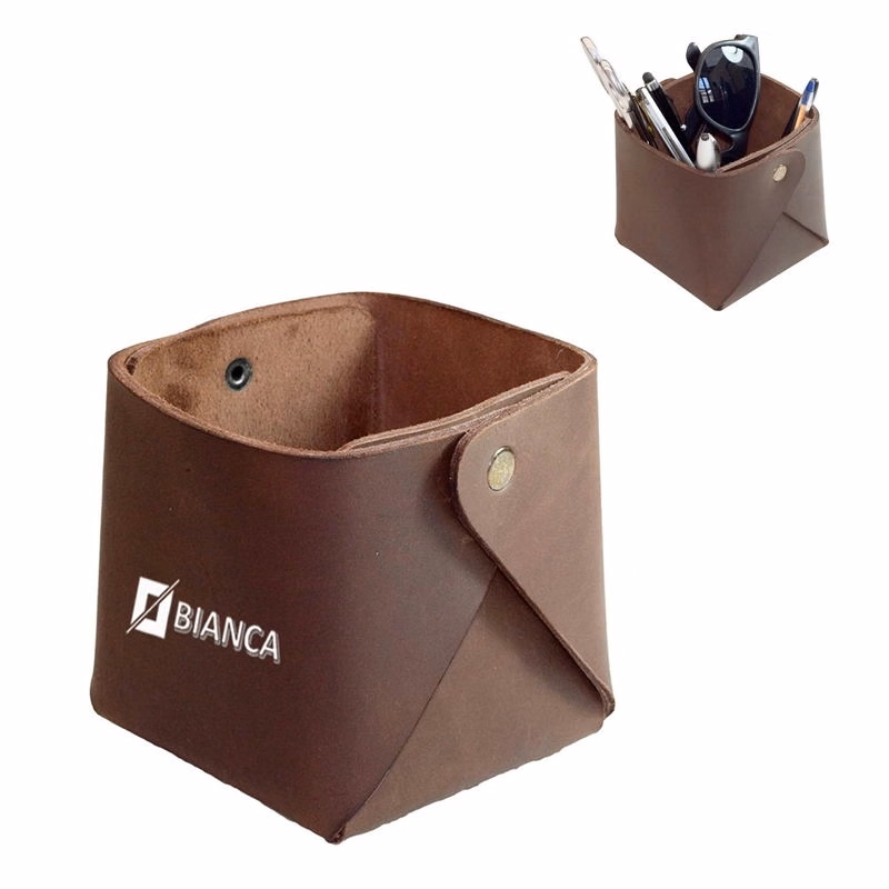 Genuine Leather Square Desk Organizer