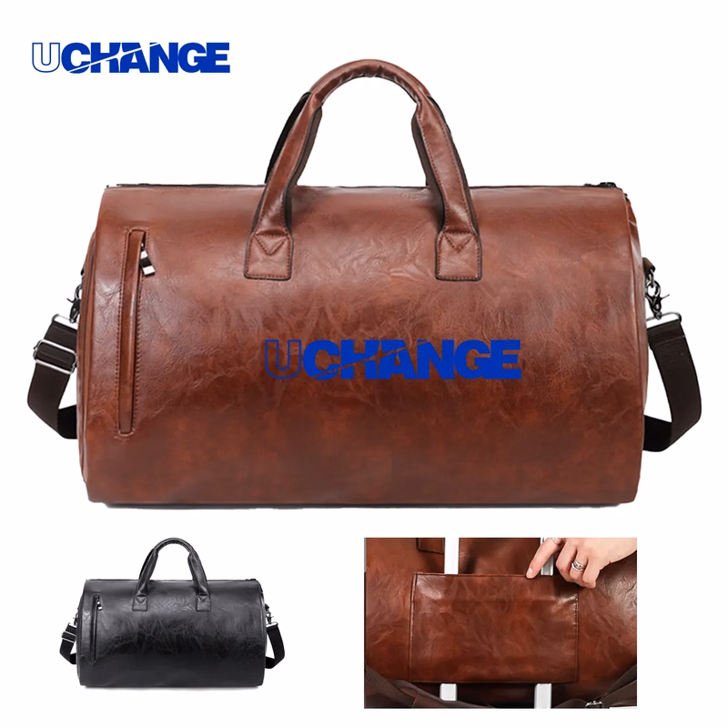 Faux Leather Weekender Duffel With Shoe Compartment