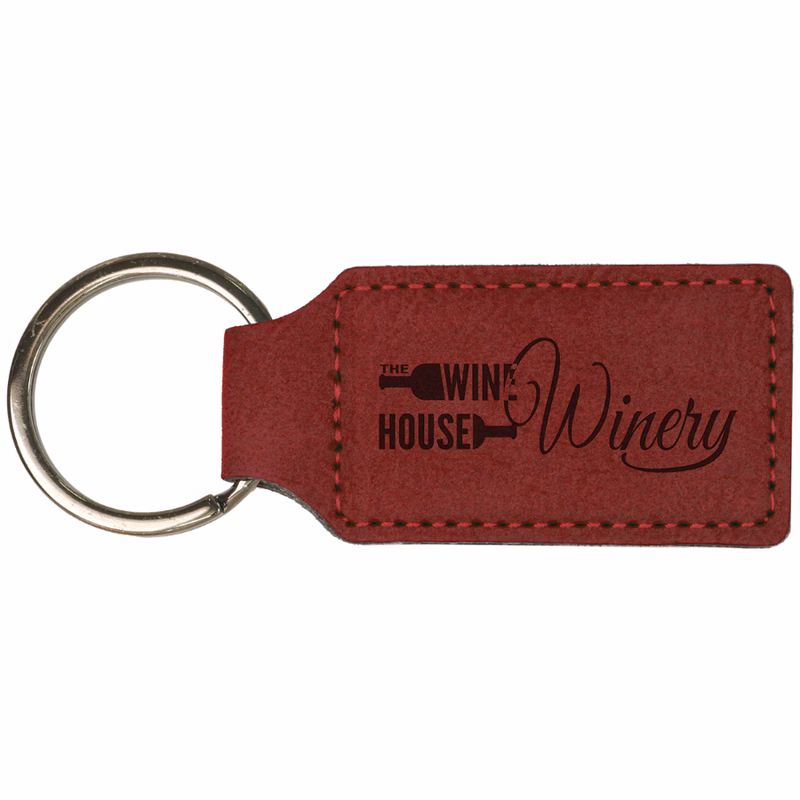 2 3/4" x 1 1/4" Rose Leatherette Rectangle Keychain