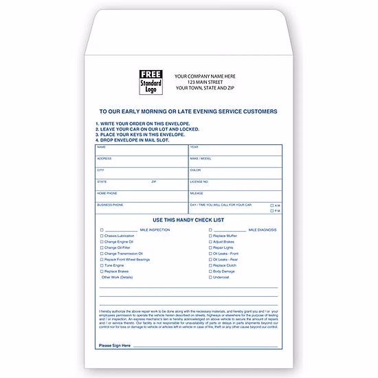 Envelopes, Overnight Auto Repair