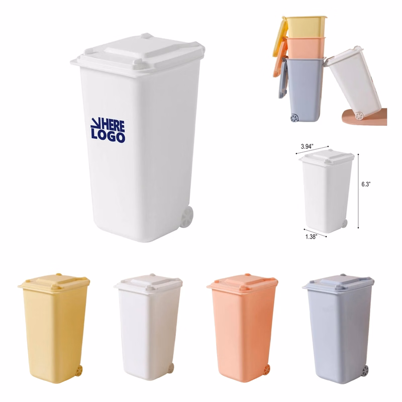 Desktop Organizer W/ Lid Mini Garbage Trash Bin Pen Holder