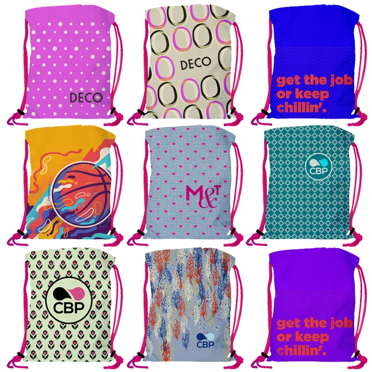 Super Drawstring Pack (Two side Imprint)-Neon Pink Heavy Rope 1