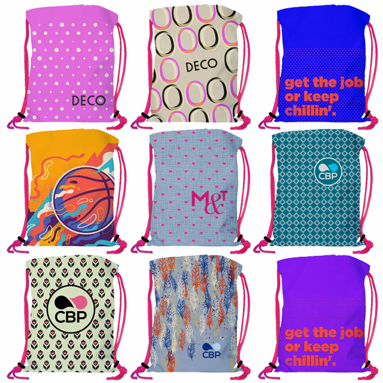 Super Drawstring Pack (Two side Imprint)-Neon Pink Heavy Rope