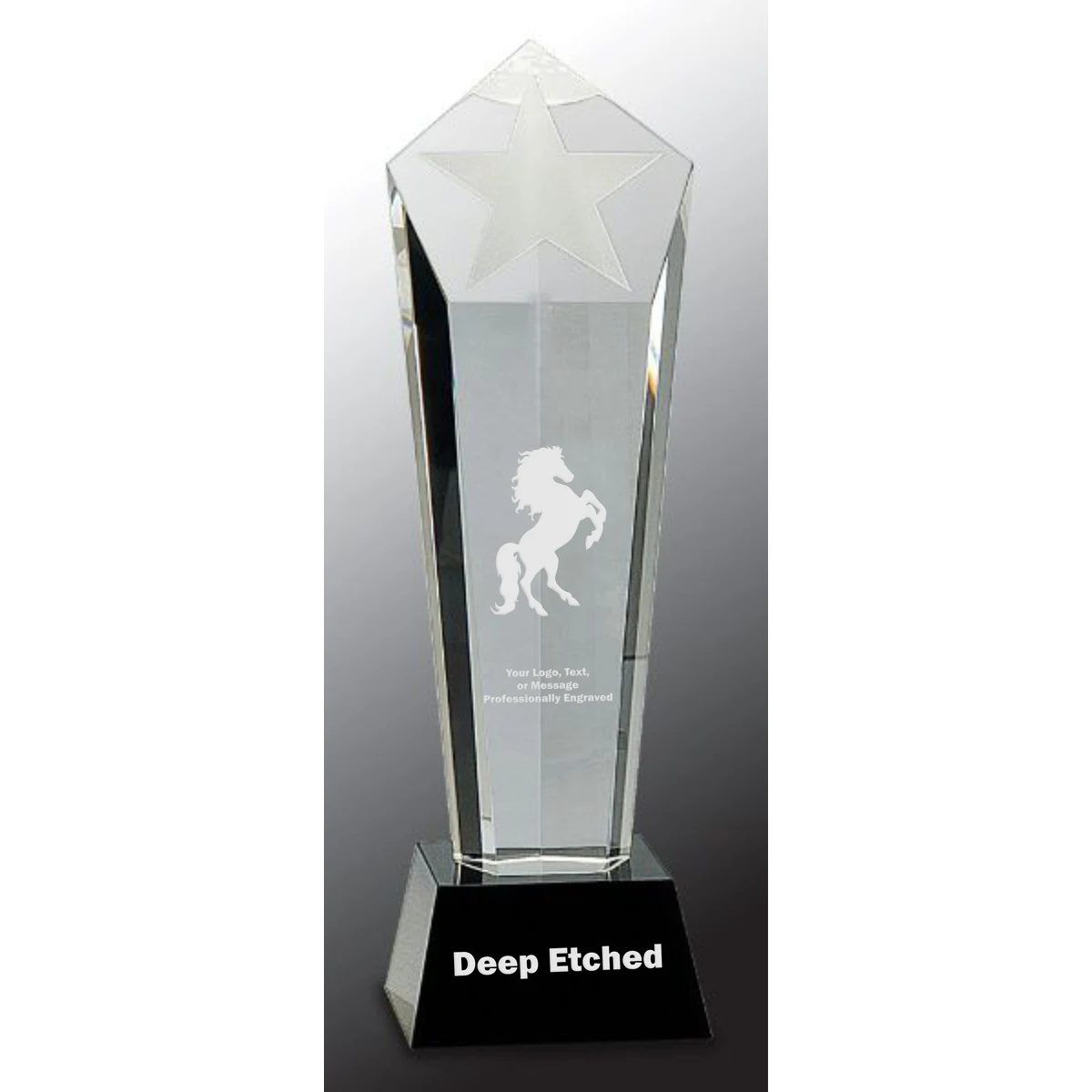 11 3/4" Crystal Frosted Star Column on Black Pedestal Base Crystal Award 1