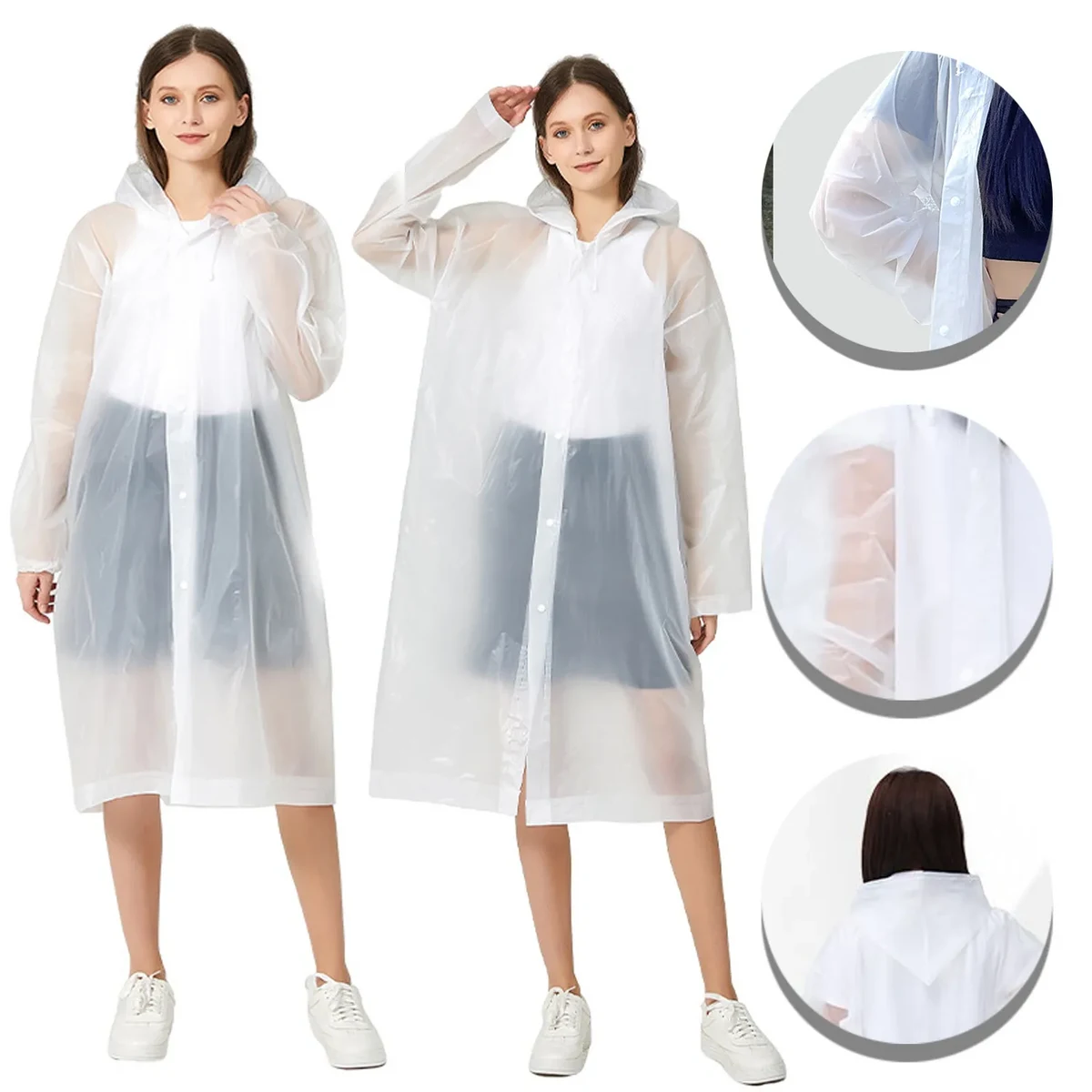 Reusable Rain Ponchos with Hood and Drawstring 1