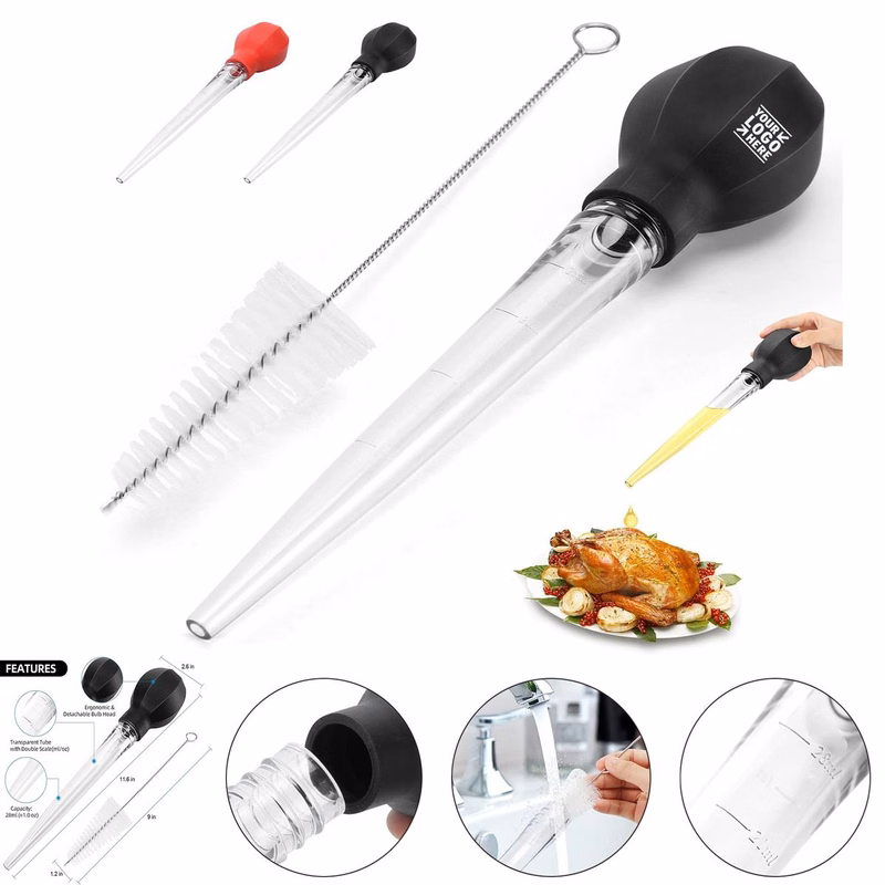 Large Powerful Turkey Chicken Beef Bulb Baster Syringe with Cleaning Brush Cooking Premium Tool