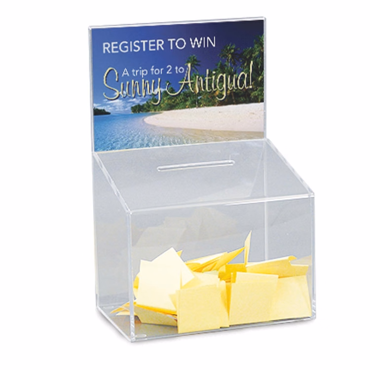 Slant Top Clear Acrylic Suggestion Box with 8.5x6 Sign Holder